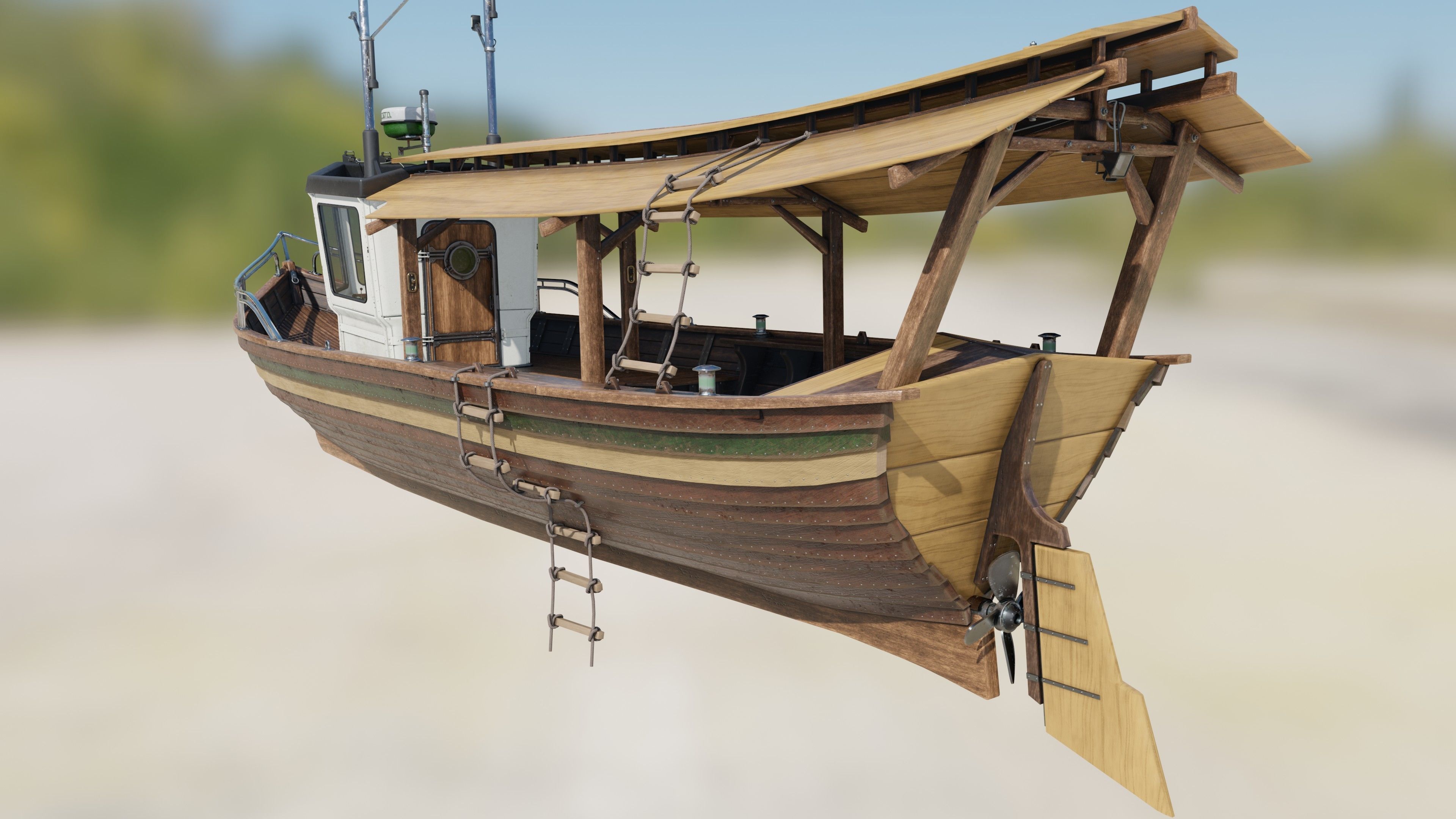 Fishing boat Low-poly 3D model_19
