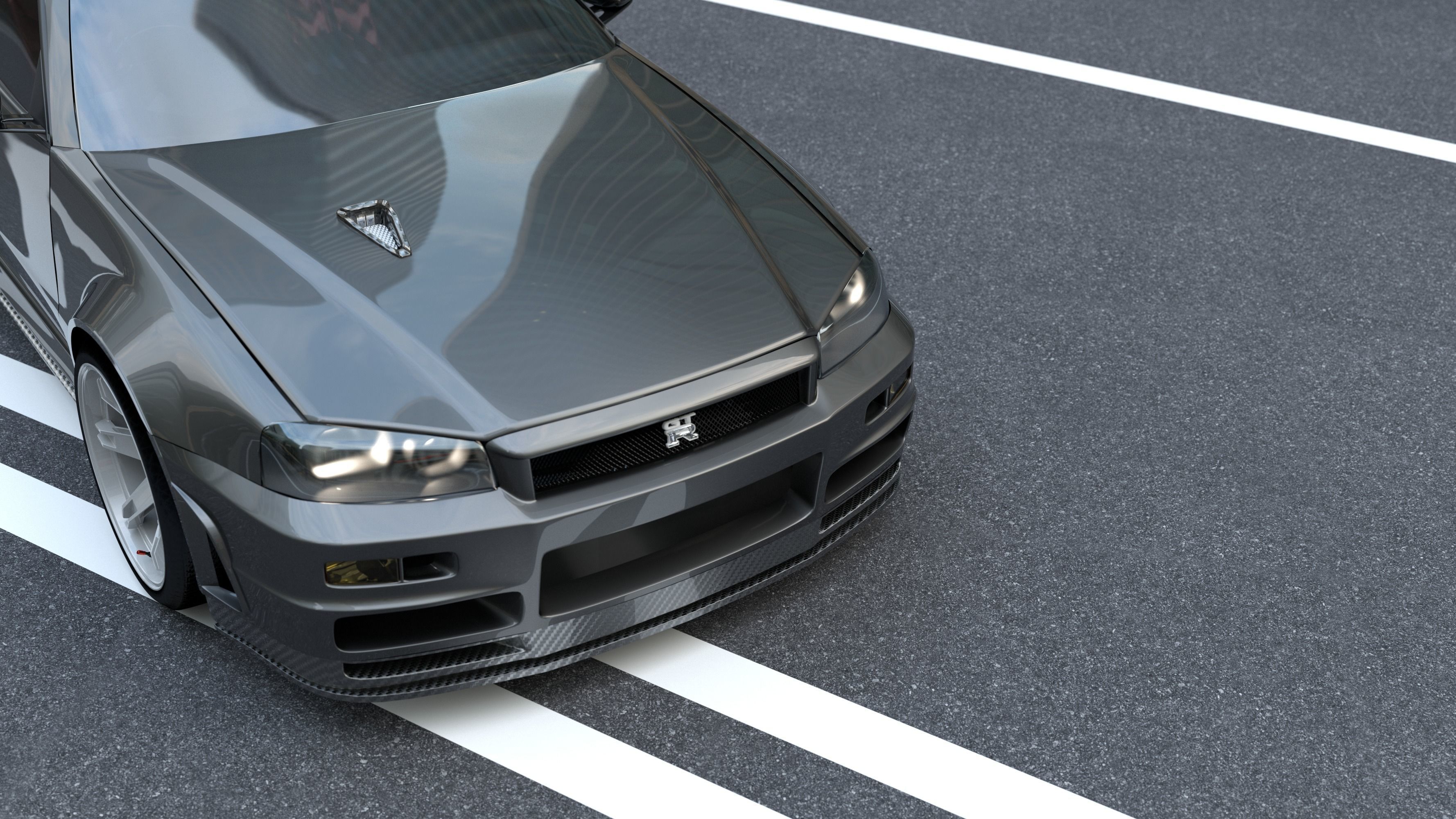Nissan GTR R34 with  Rai S-4 HSR Wheels  3D model_3