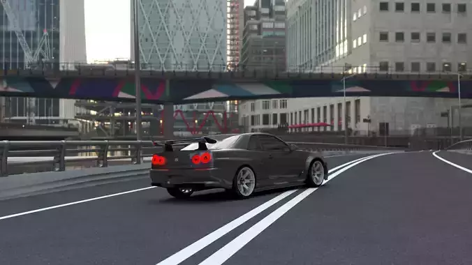 Nissan GTR R34 with  Rai S-4 HSR Wheels  3D model