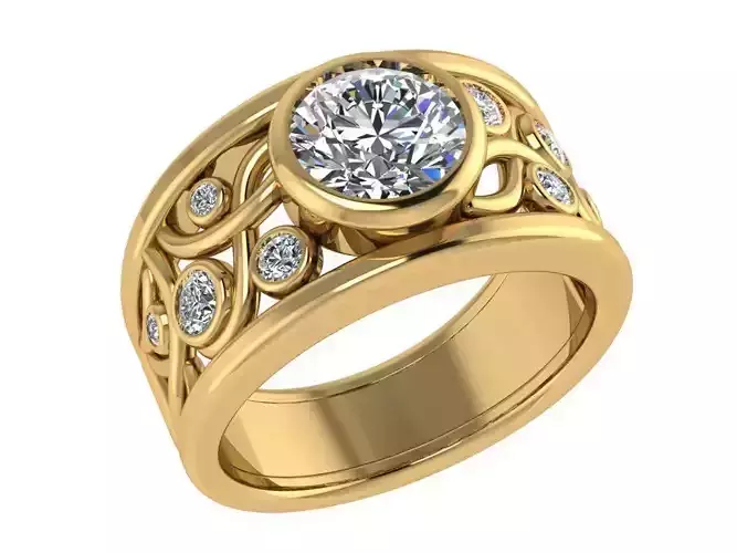 Ring181 gold ring with diamonds in center