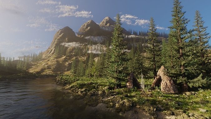 River Mountains Scene 3D model 2