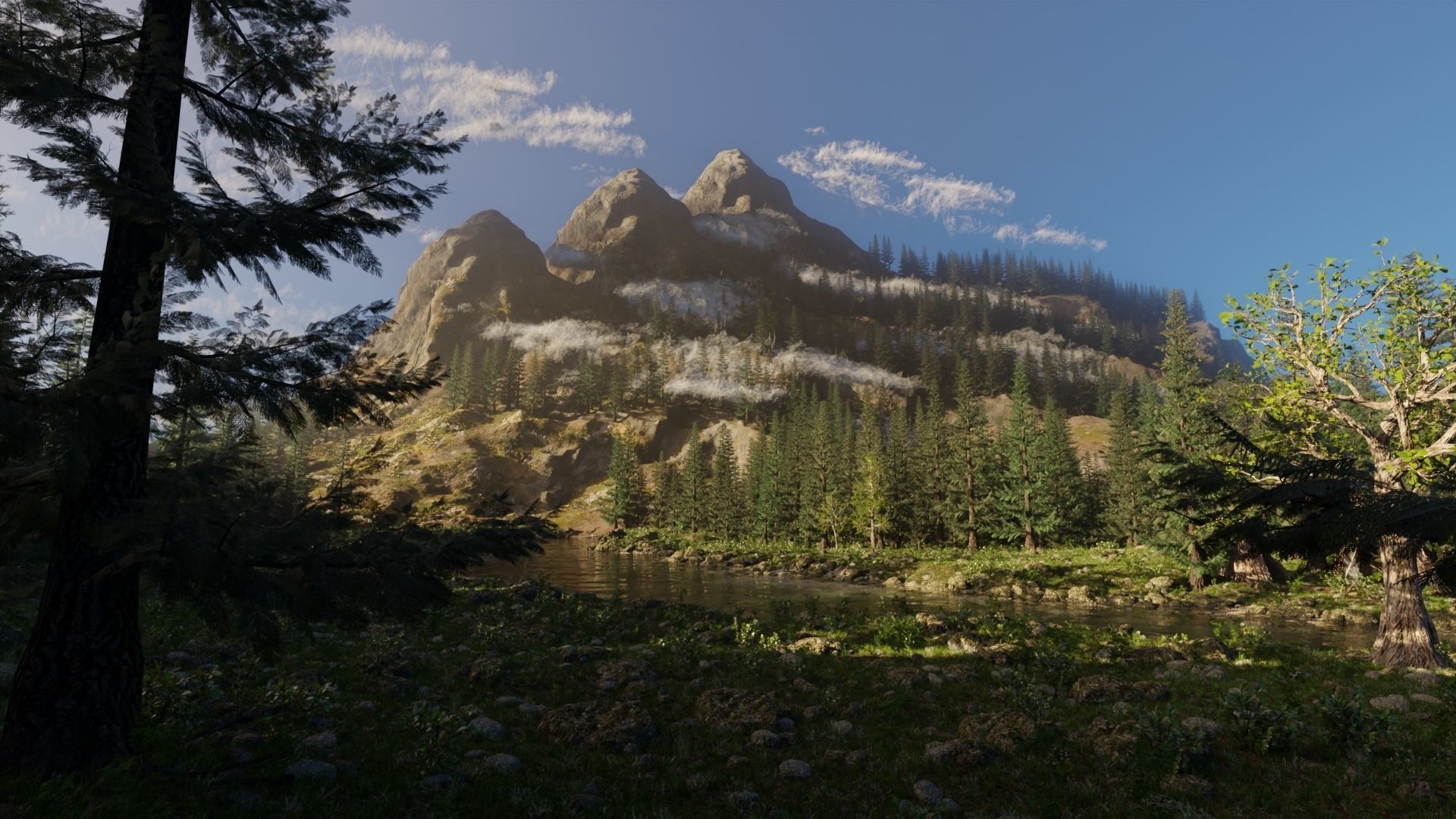 River Mountains Scene 3D model_7