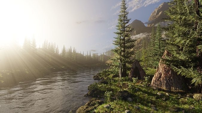 River Mountains Scene 3D model 6