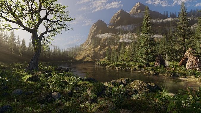 River Mountains Scene 3D model