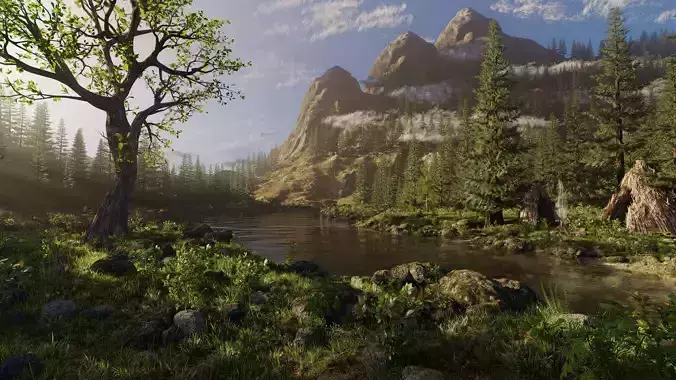 River Mountains Scene 3D model