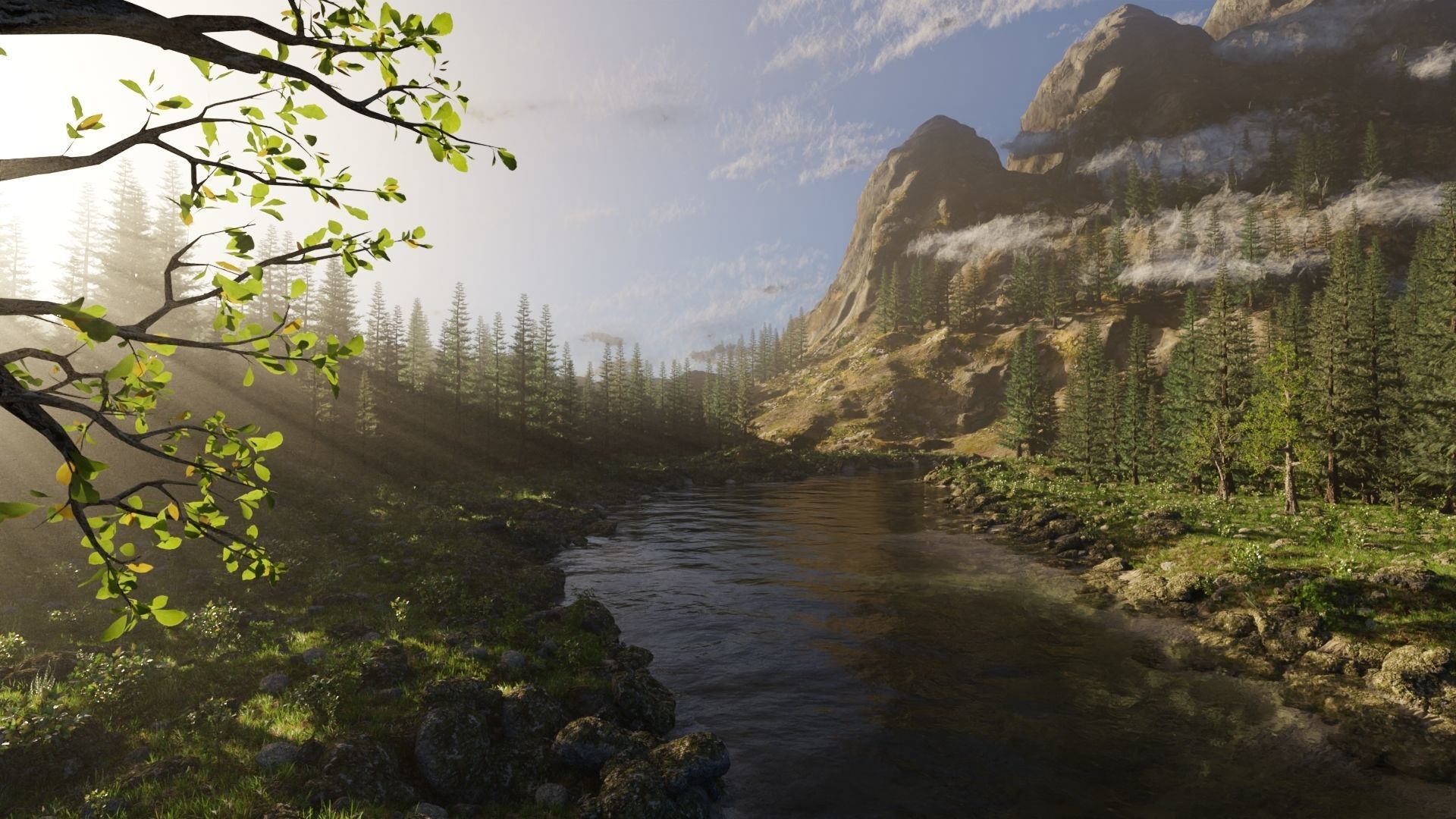 River Mountains Scene 3D model_4