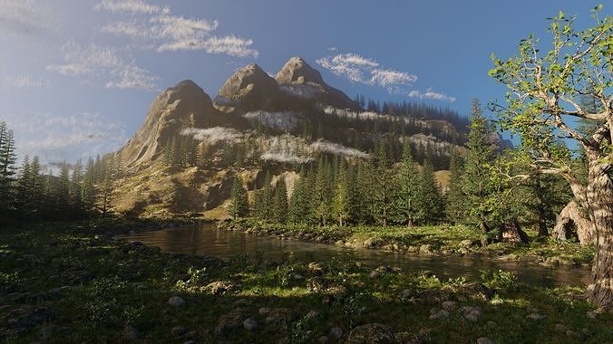 River Mountains Scene 3D model 3