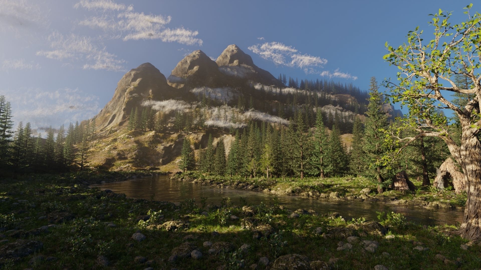 River Mountains Scene 3D model_2