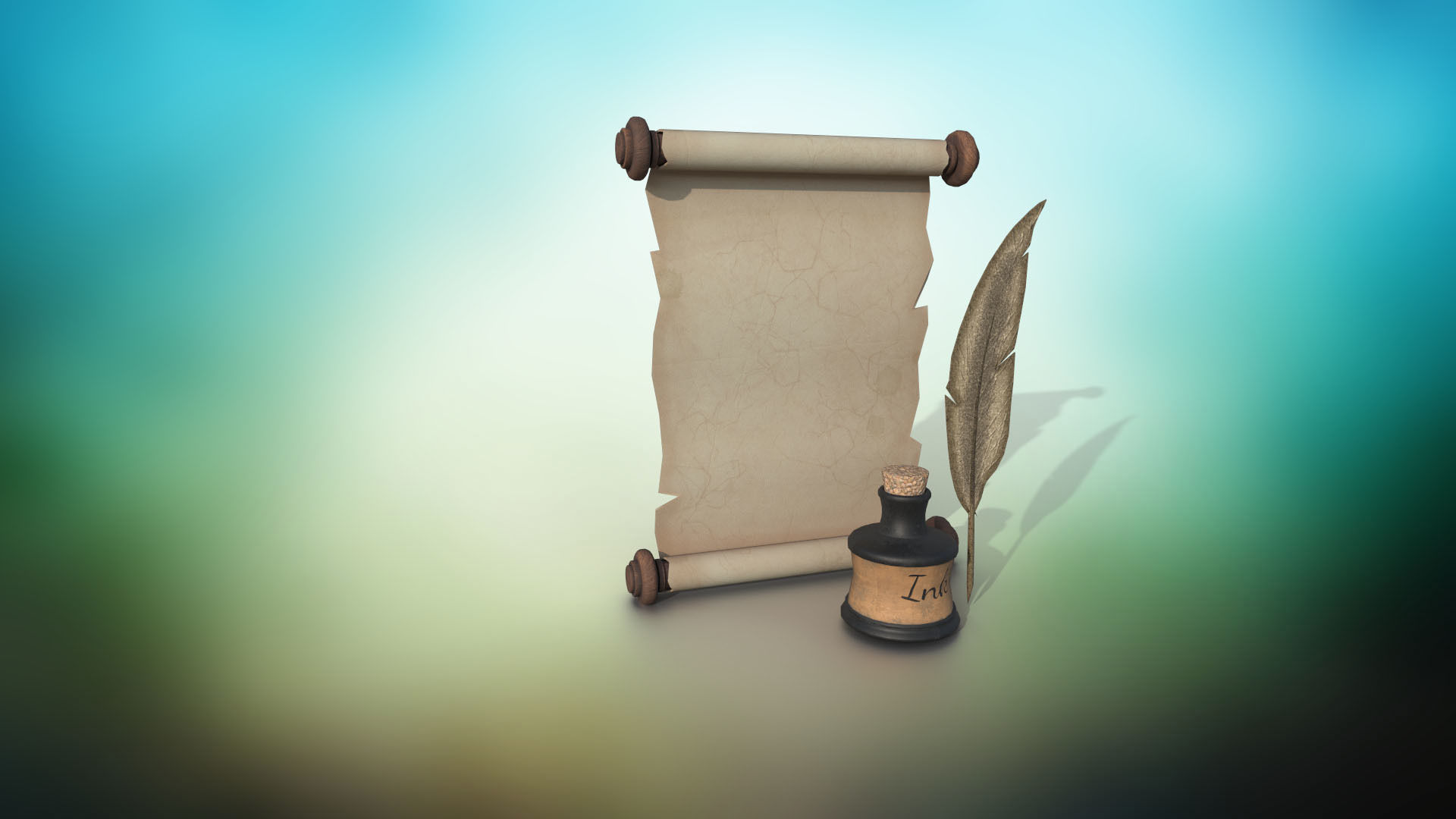 Set of scroll and inkwell with stopper and quill PBR low-poly  Low-poly 3D model_3