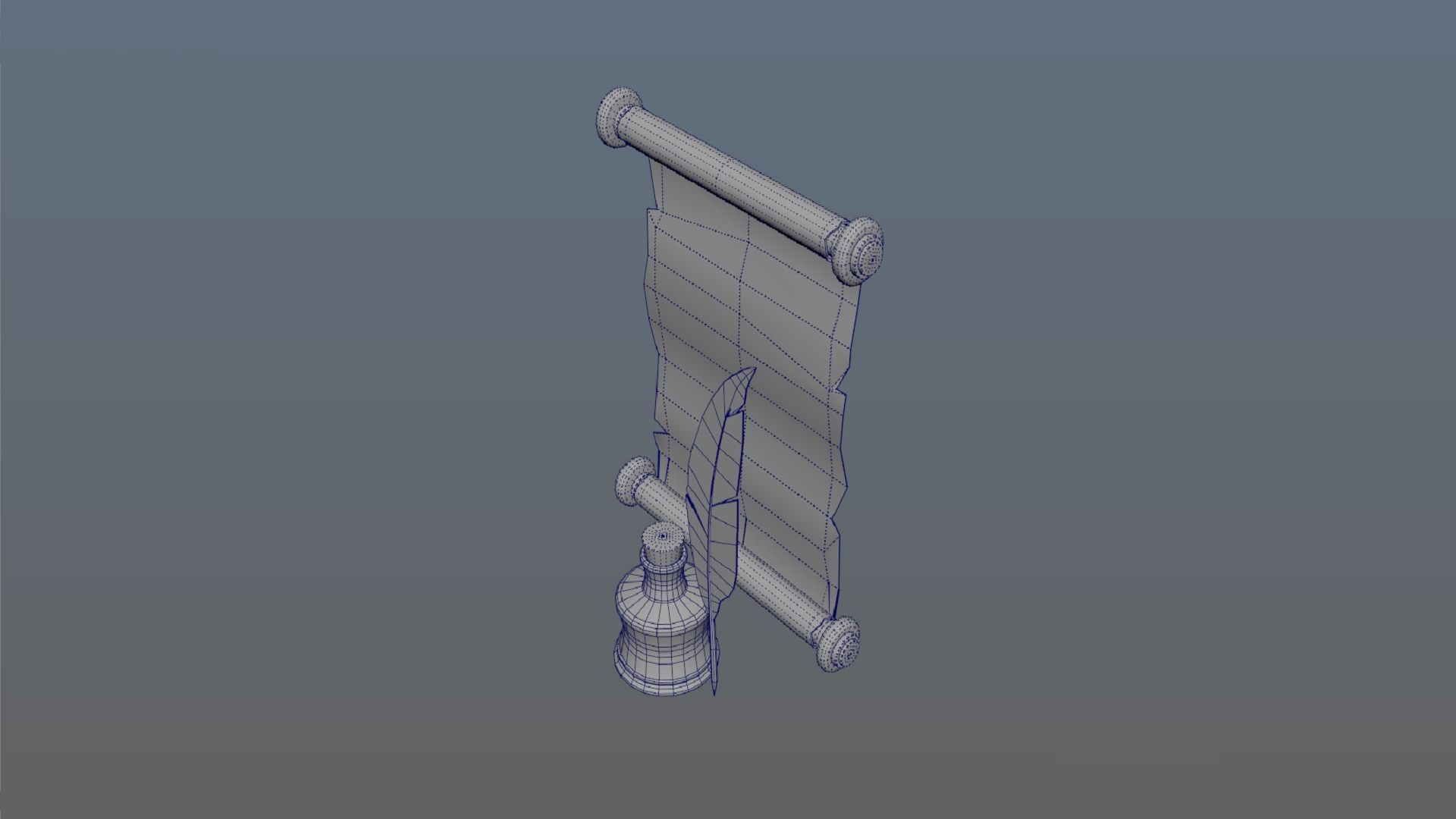 Set of scroll and inkwell with stopper and quill PBR low-poly  Low-poly 3D model_6
