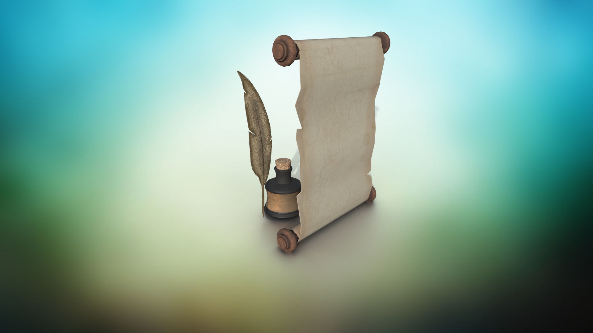 Set of scroll and inkwell with stopper and quill PBR low-poly  Low-poly 3D model_4