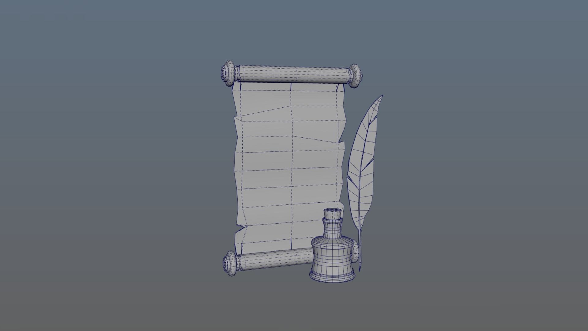 Set of scroll and inkwell with stopper and quill PBR low-poly  Low-poly 3D model_5
