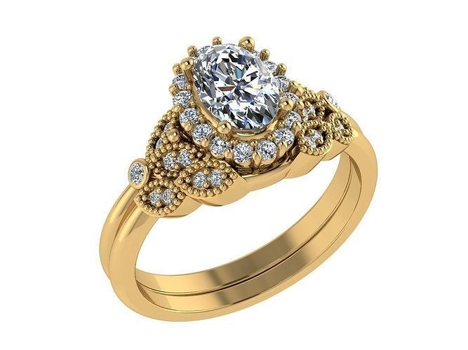 Ring183 oval diamond engagement ring set gold 3D print model