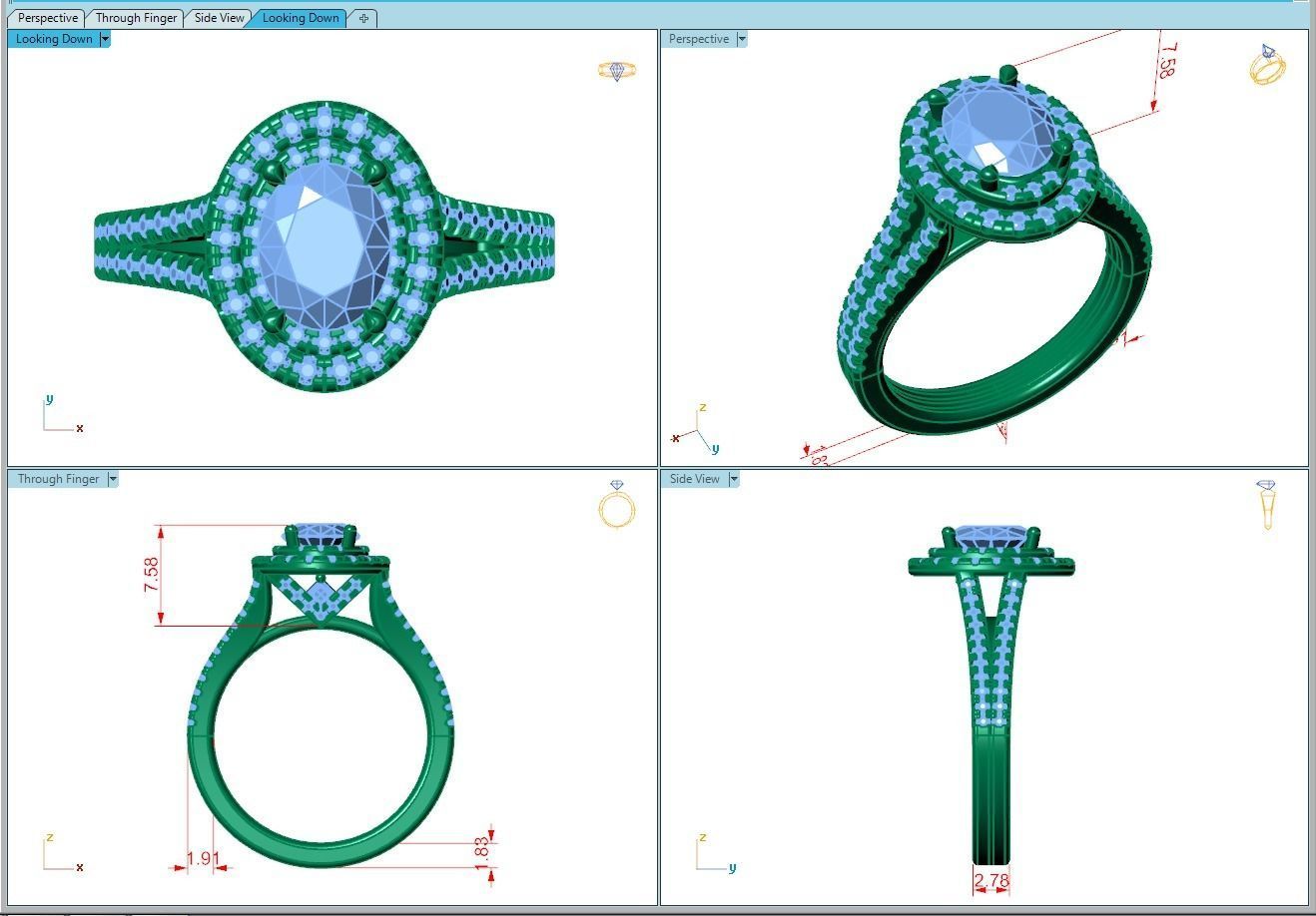Ring184 oval diamond halo engagement ring gold 3D print model_5