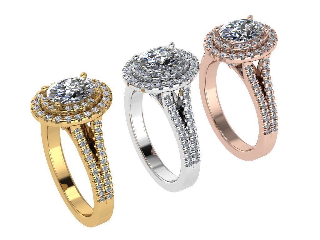 Ring184 oval diamond halo engagement ring gold 3D print model_4