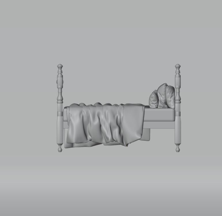 Antique Wooden Bed 3D model_13