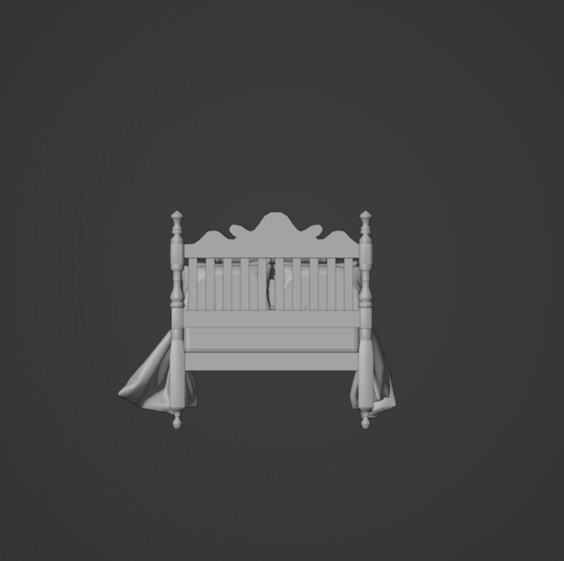 Antique Wooden Bed 3D model_15