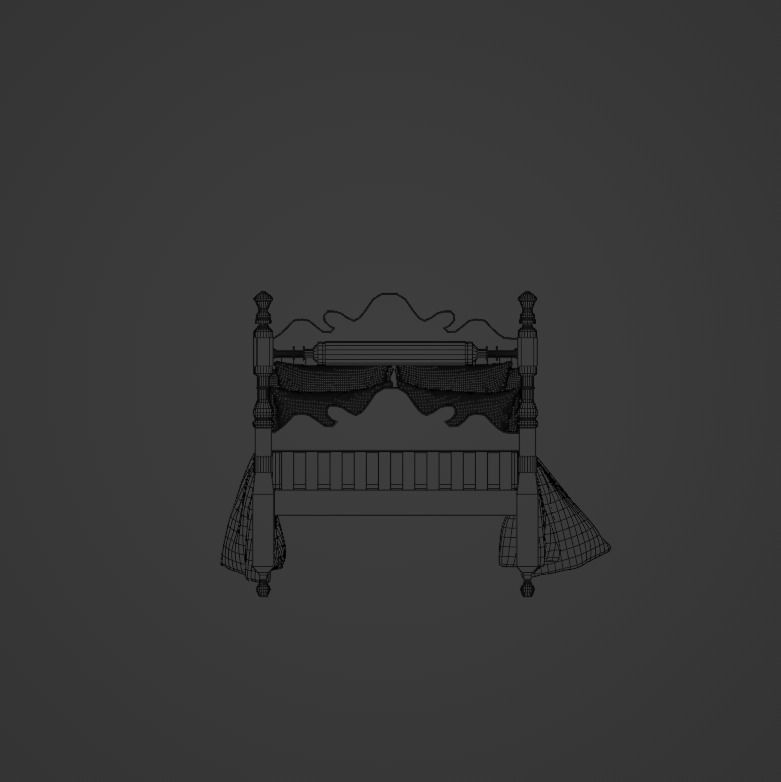 Antique Wooden Bed 3D model_10