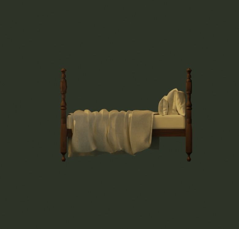 Antique Wooden Bed 3D model_5