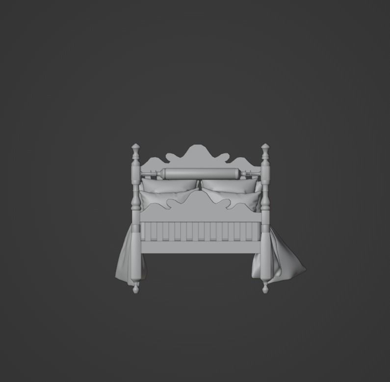 Antique Wooden Bed 3D model_14
