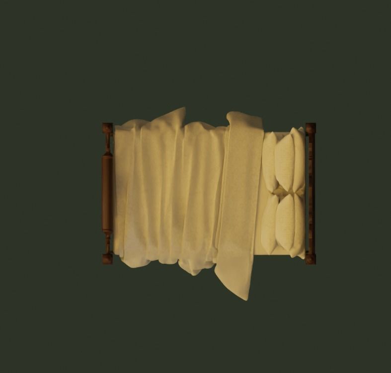 Antique Wooden Bed 3D model_4