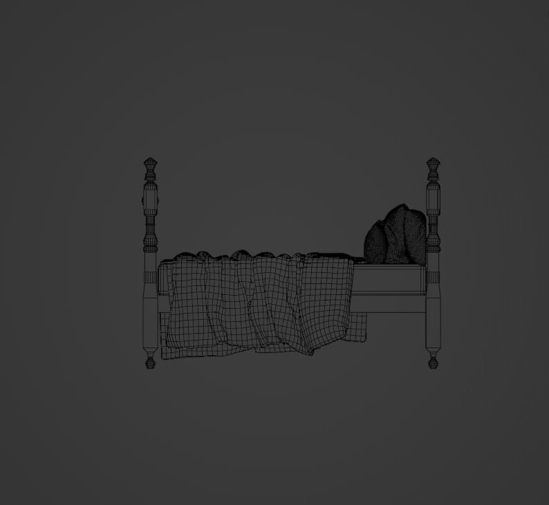 Antique Wooden Bed 3D model_9