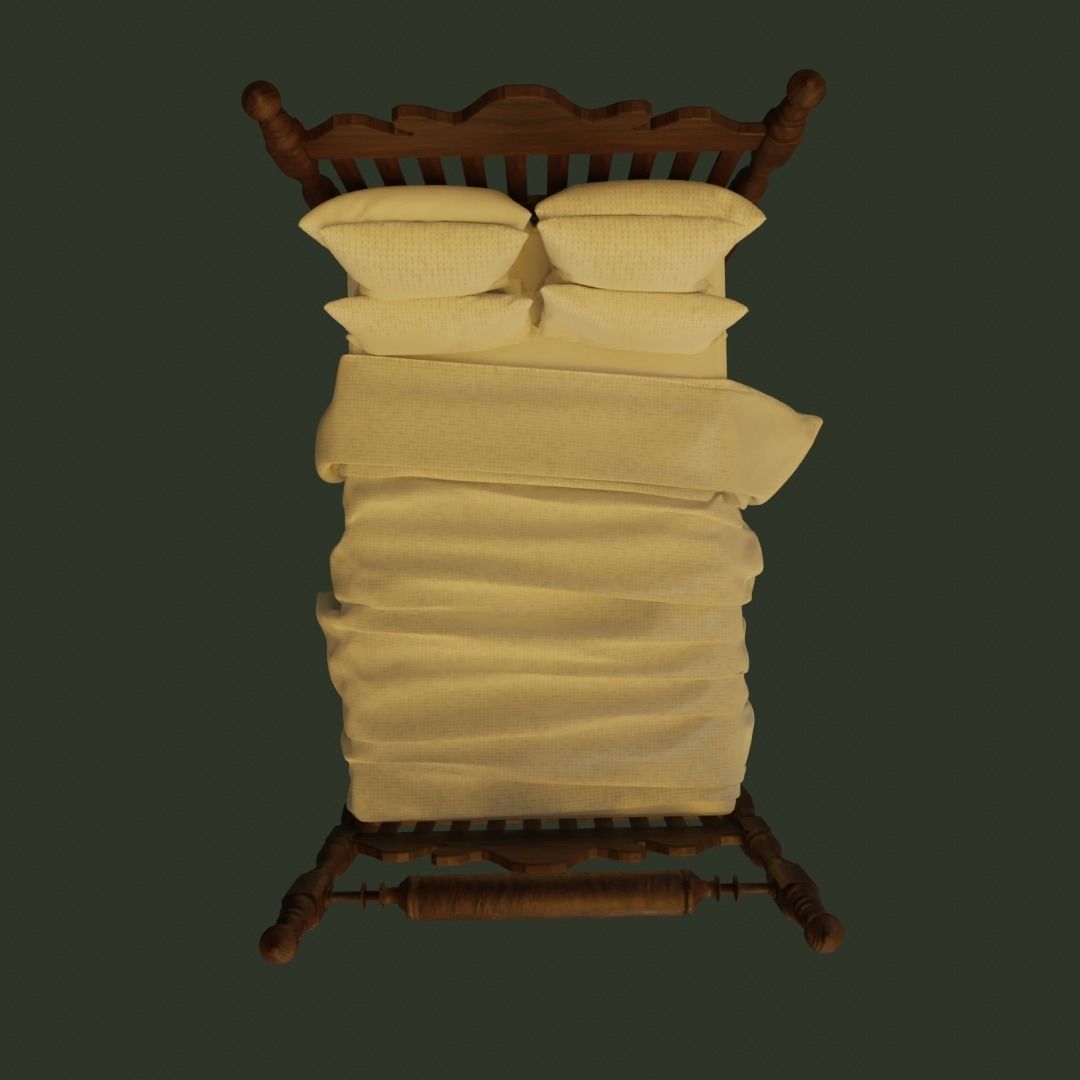 Antique Wooden Bed 3D model_3