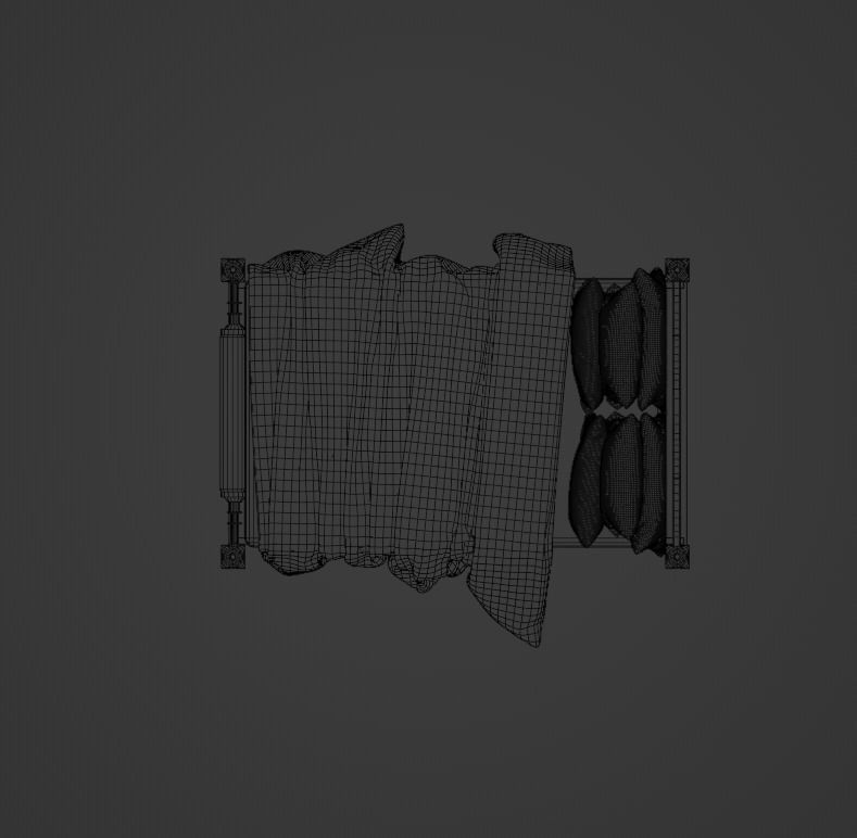 Antique Wooden Bed 3D model_8