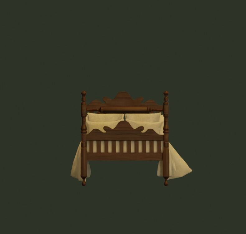 Antique Wooden Bed 3D model_6