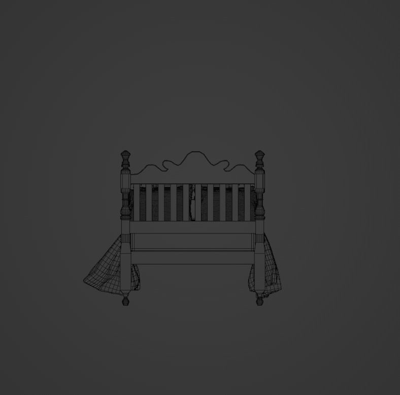 Antique Wooden Bed 3D model_11