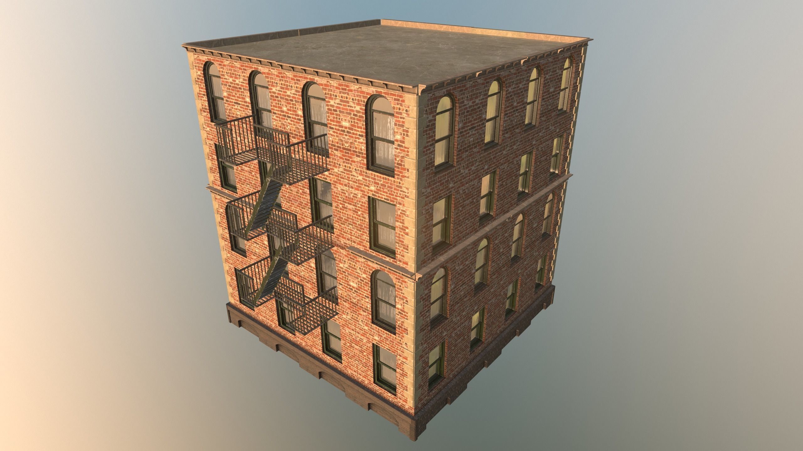 Apartment  with firescape - low poly Low-poly 3D model_2
