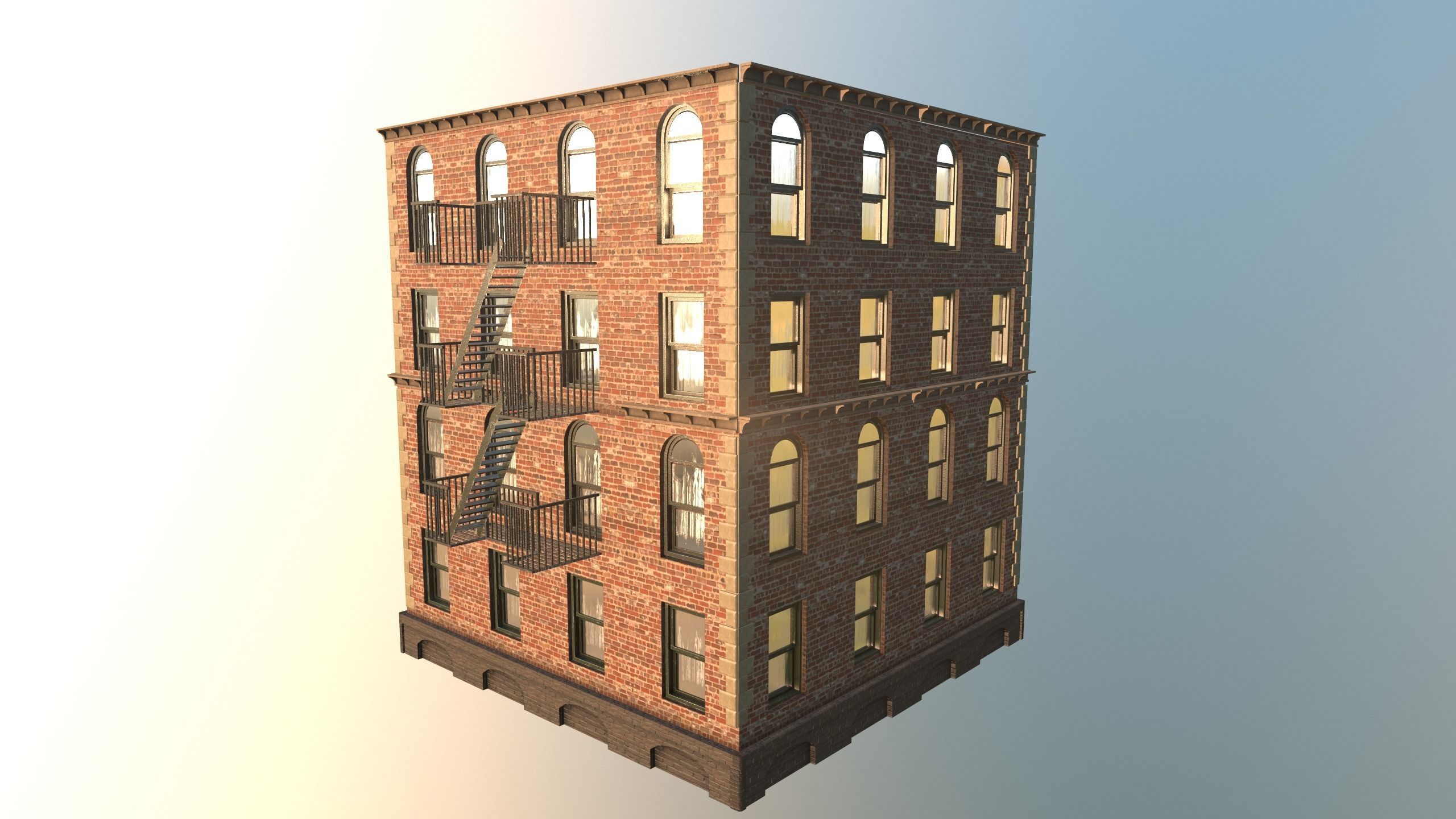 Apartment  with firescape - low poly Low-poly 3D model_6