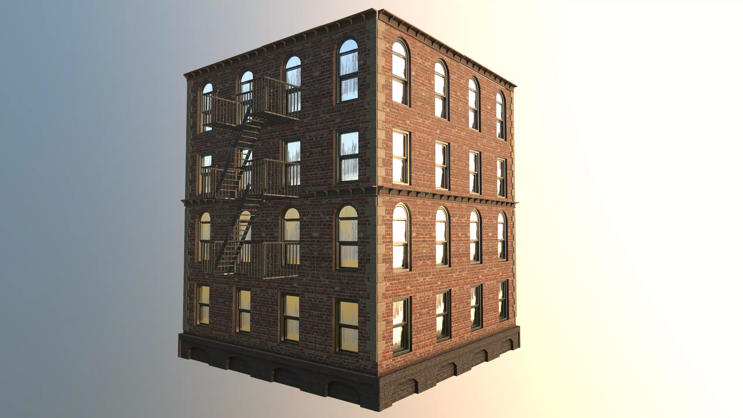 Apartment  with firescape - low poly Low-poly 3D model_0