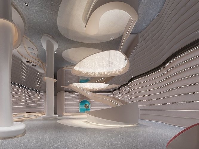 Bookstore interior of futuristic shopping mall 3D model