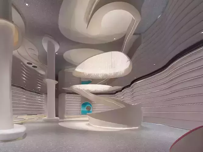 Bookstore interior of futuristic shopping mall 3D model