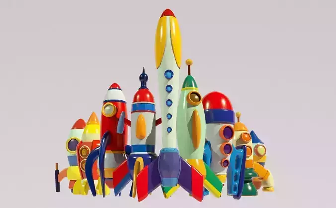 9 Cartoon Style Rigged Rocket Models 