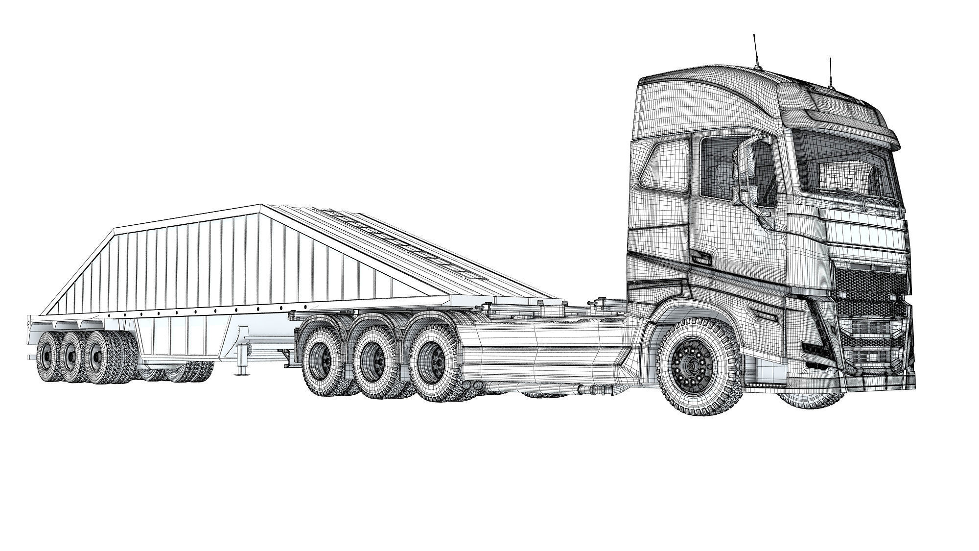 Truck with Bottom Dump Trailer 3D model_19