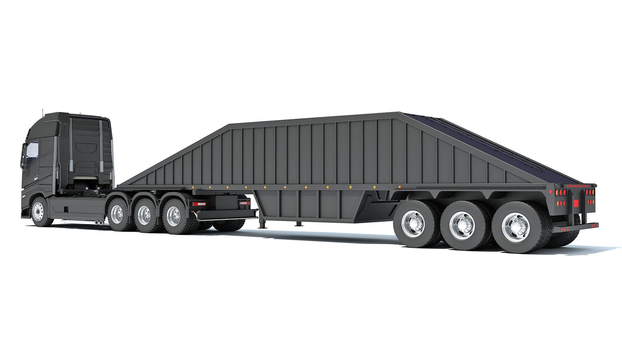 Truck with Bottom Dump Trailer 3D model_2