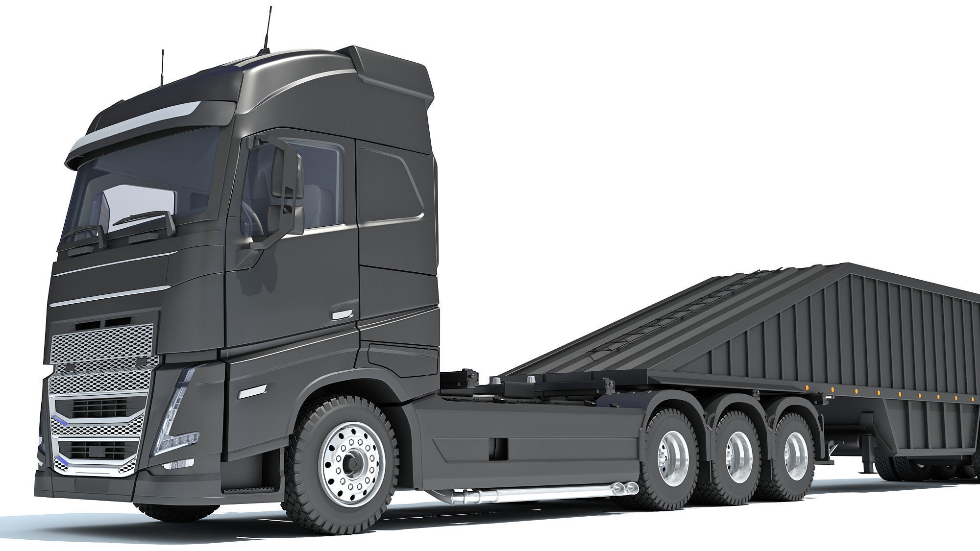 Truck with Bottom Dump Trailer 3D model_12