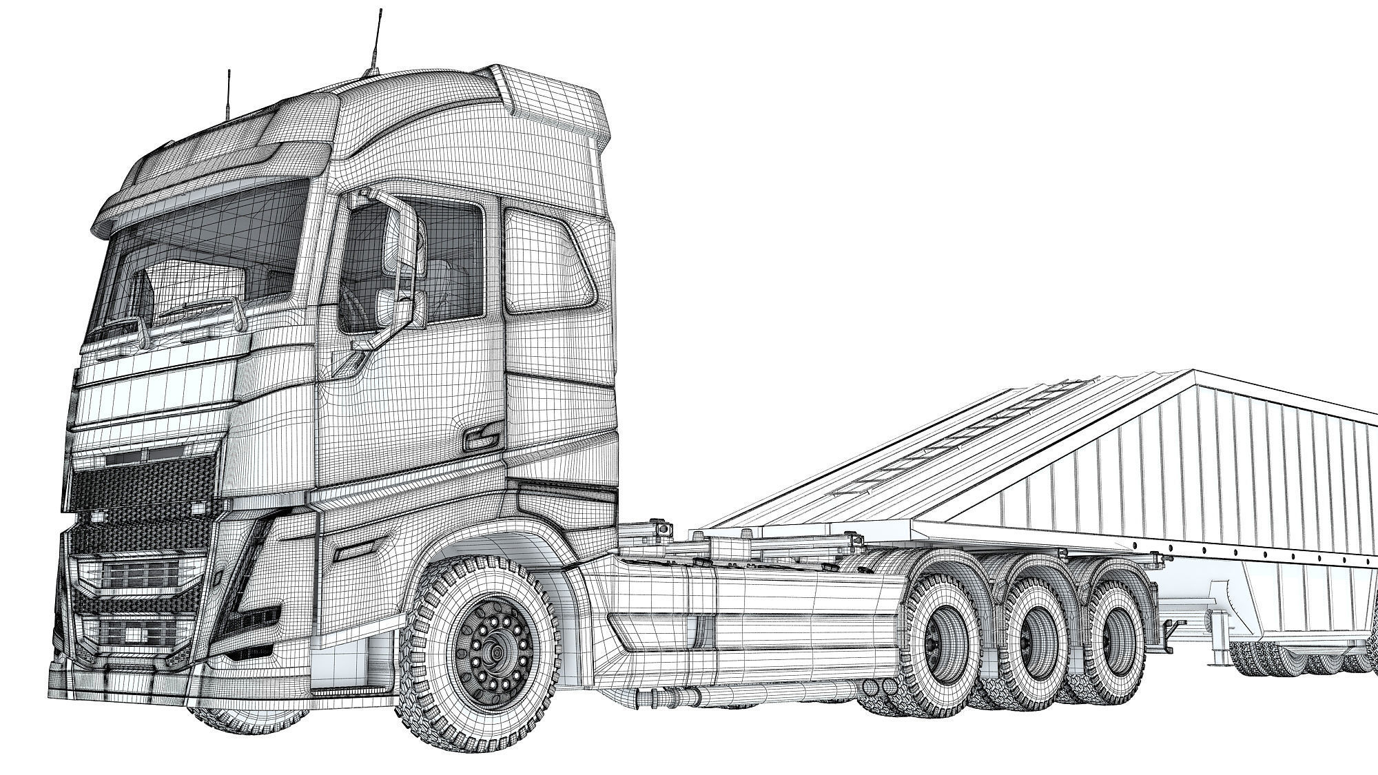 Truck with Bottom Dump Trailer 3D model_20