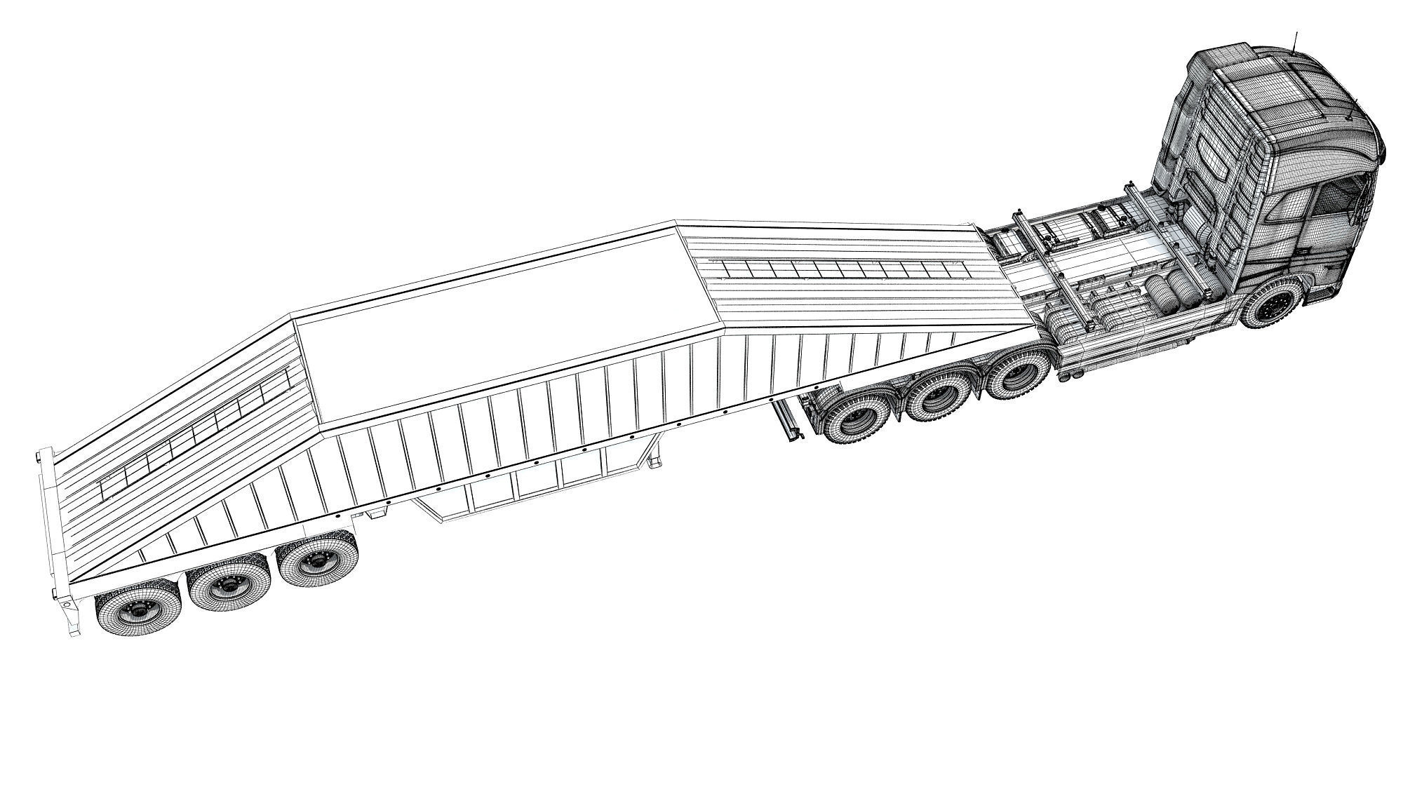 Truck with Bottom Dump Trailer 3D model_18