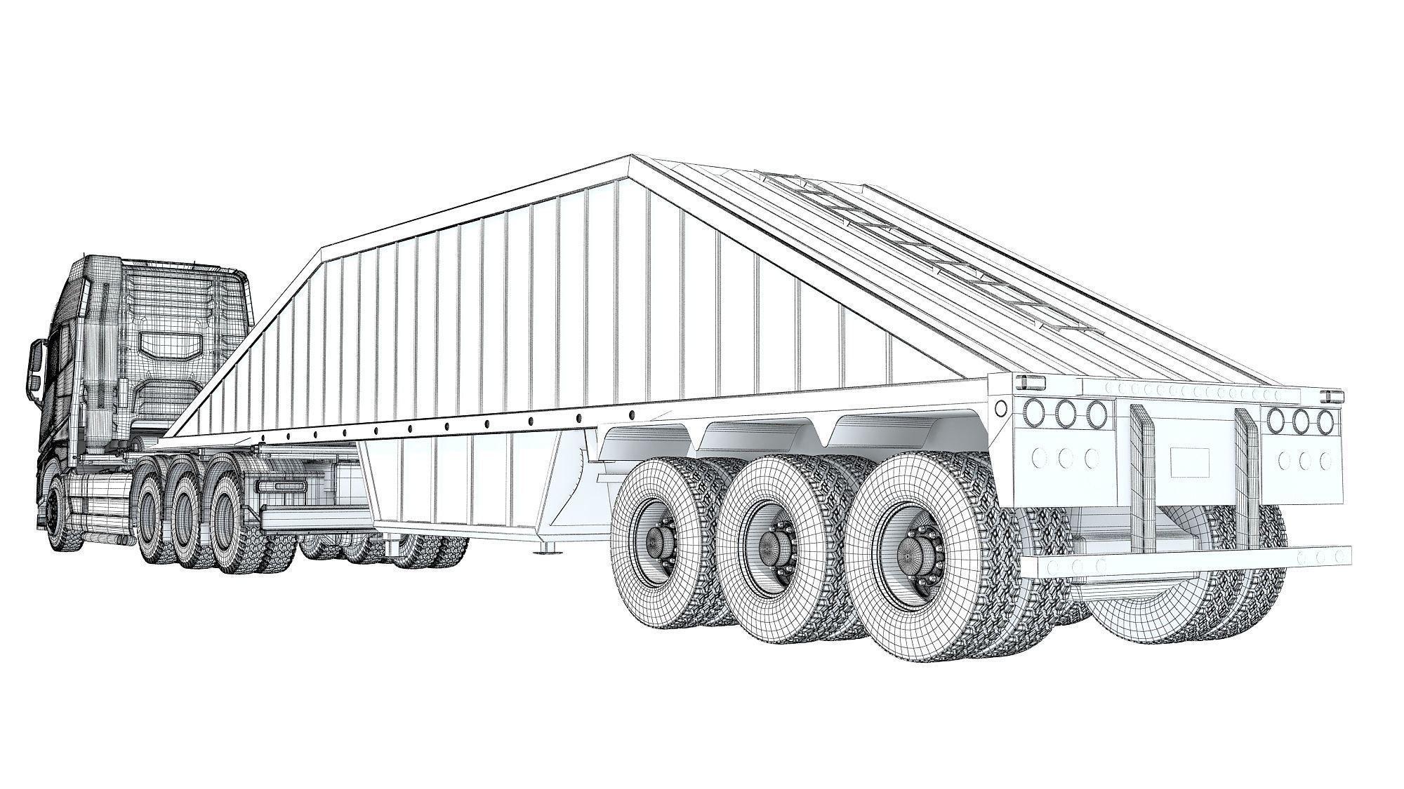 Truck with Bottom Dump Trailer 3D model_17