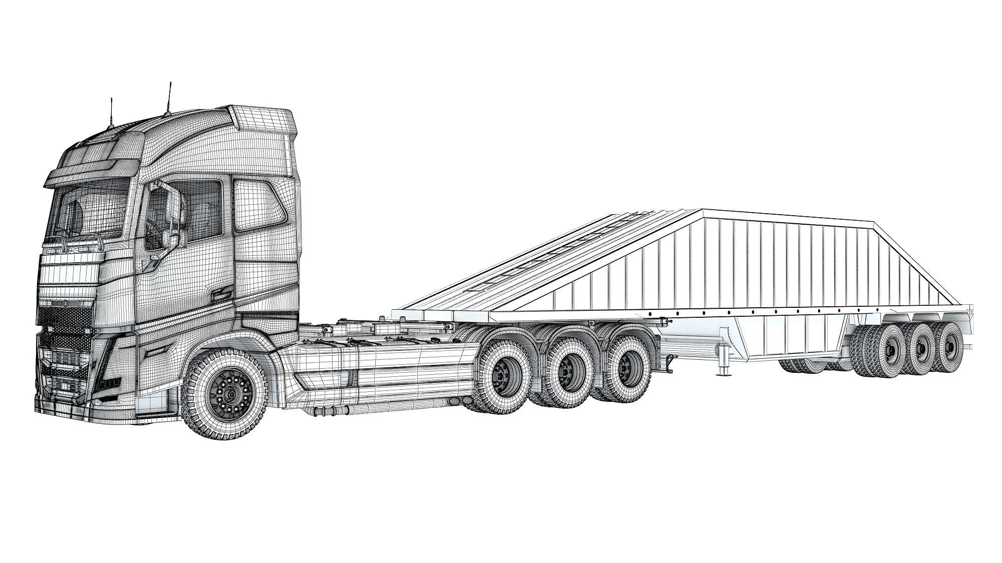 Truck with Bottom Dump Trailer 3D model_16