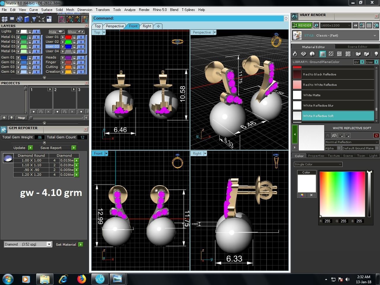 Solitaire Opal Stone Earring 3D print model_6