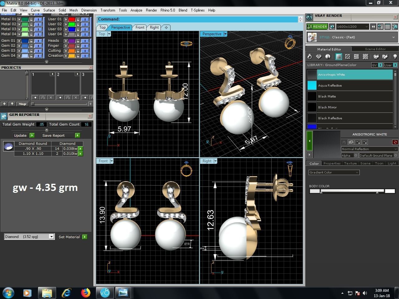 Solitaire Opal Stone Earring 3D print model_6