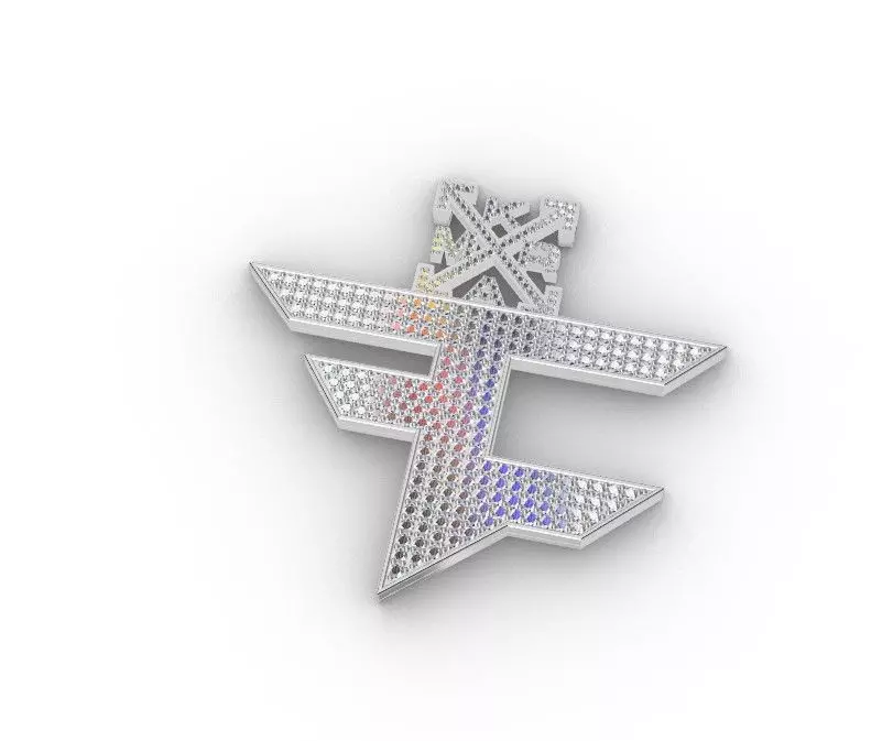 Pendant-2105 diamond pendant with letter f 3D print model_0