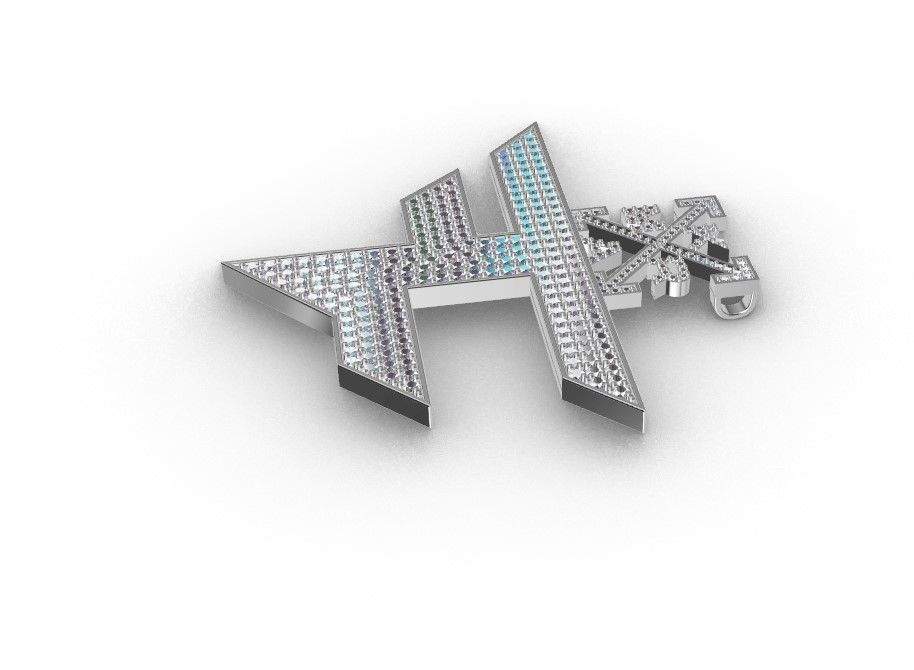 Pendant-2105 diamond pendant with letter f 3D print model_2