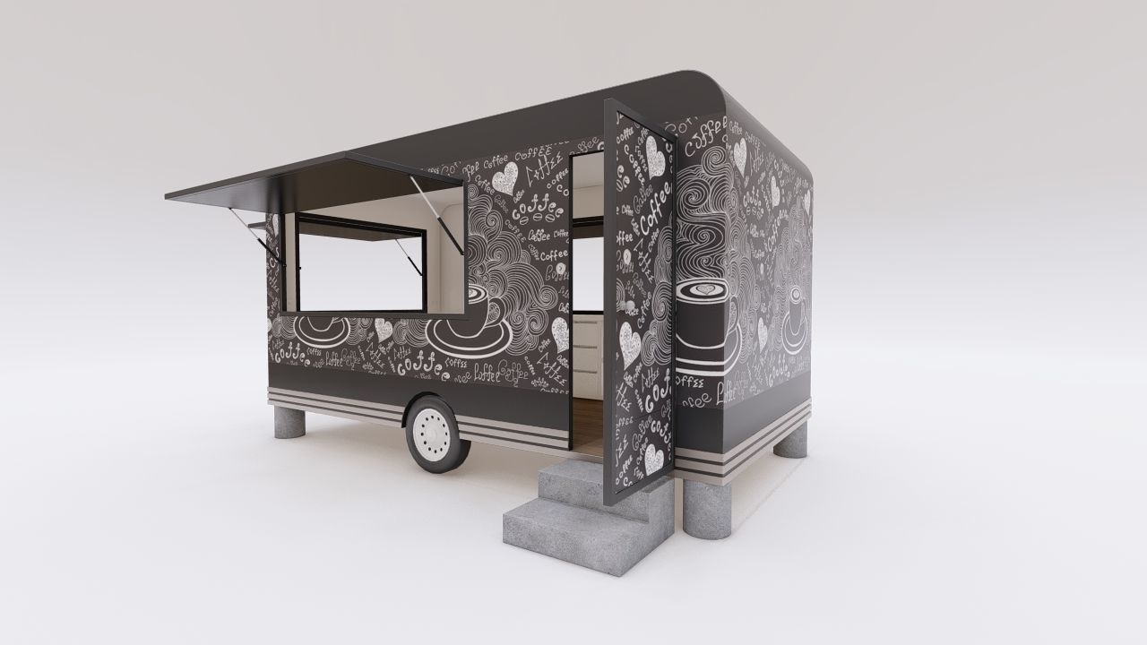 Truck Shaped Booth Food Stall 3D model_1