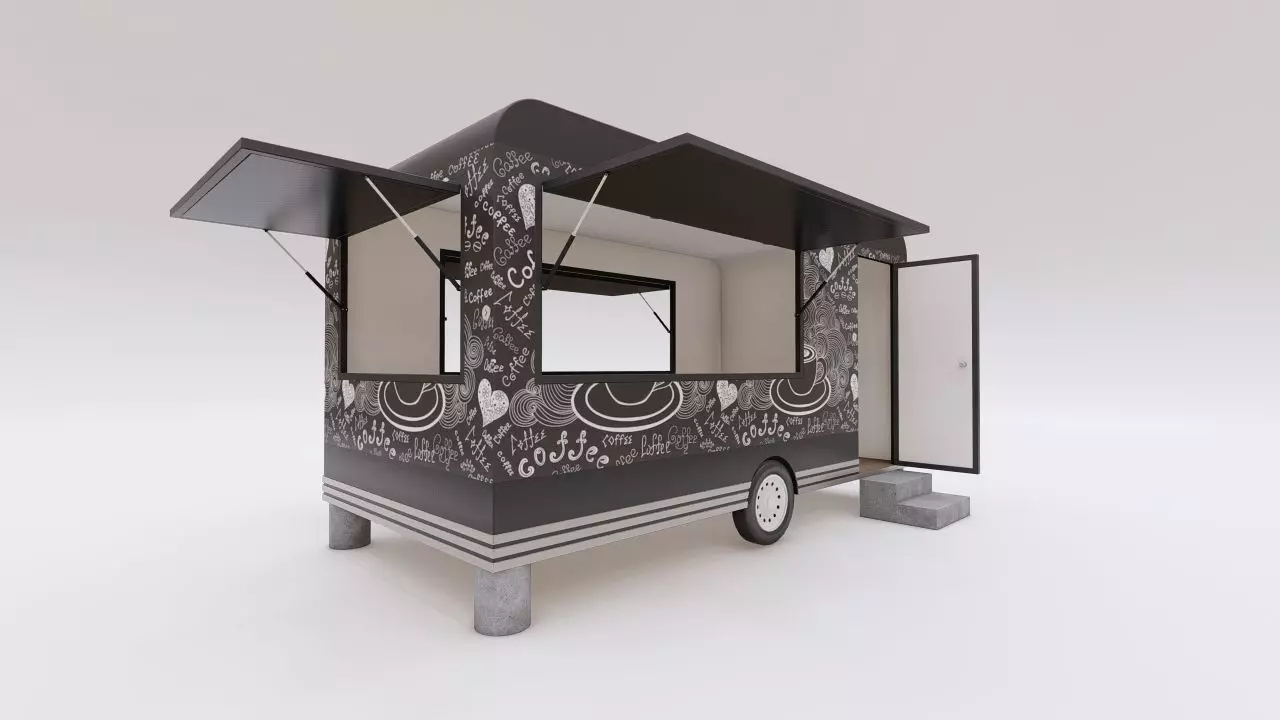 Truck Shaped Booth Food Stall 3D model_0