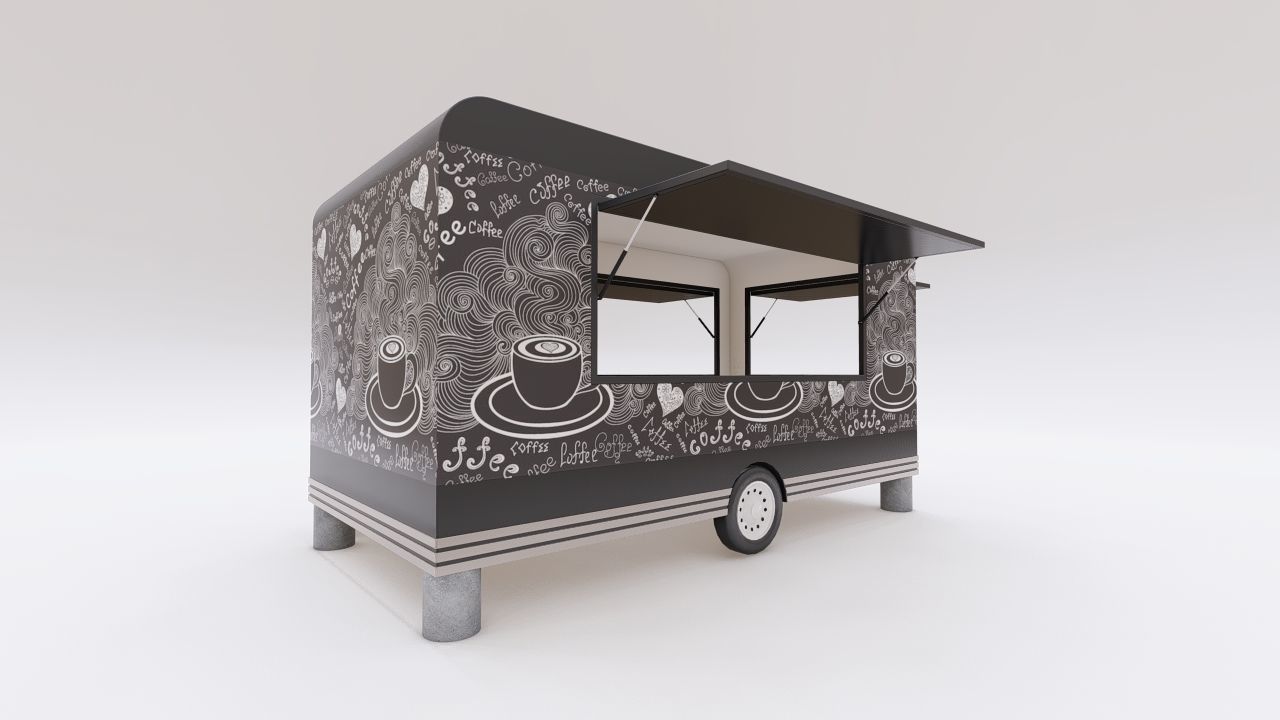 Truck Shaped Booth Food Stall 3D model_2